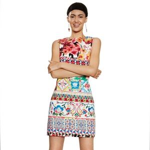 Desigual Angelina Artsy Sleeveless Floral Print Statement Dress Size 40 (8US)